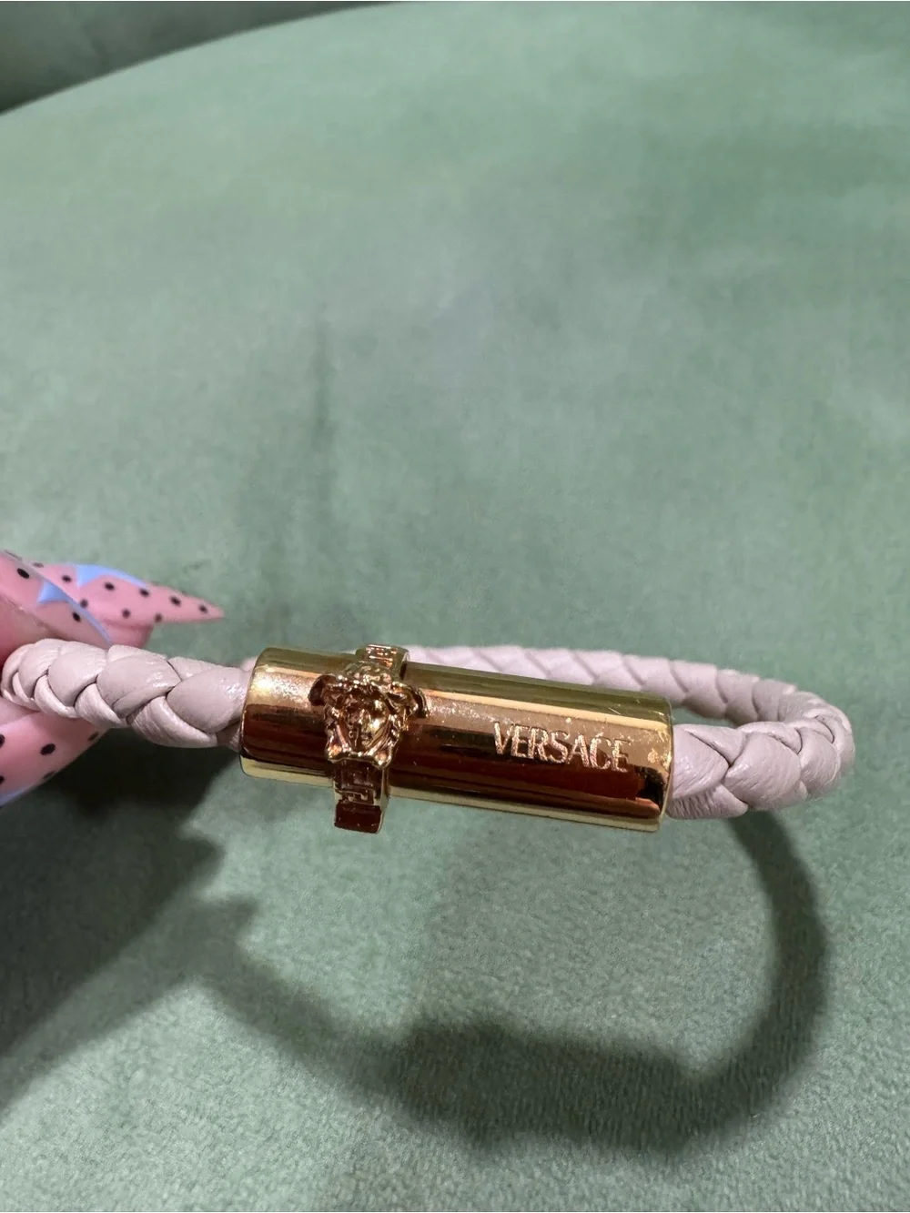 Versace Beige Medusa Braided Leather Gold Bracelet